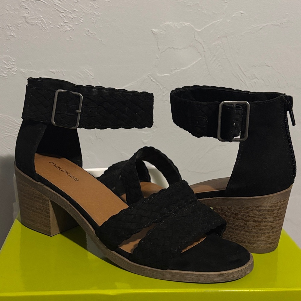 Maurices Black Braided Heeled Sandals